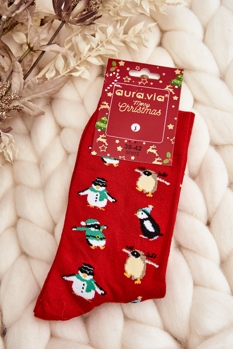Men's Christmas Cotton Socks with Red Penguins