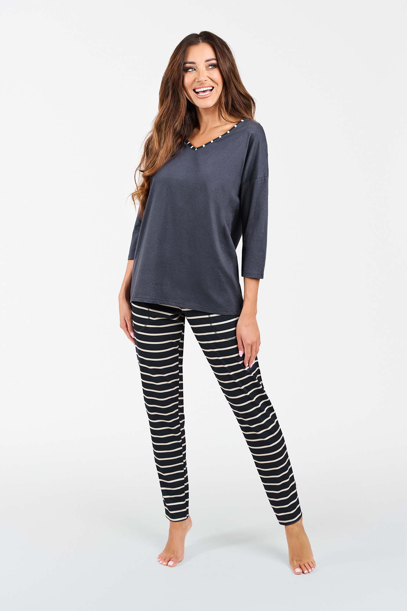 Betty ́s Pyjamas, 3/4 Sleeves, Long Legs - Graphite/graphite Print