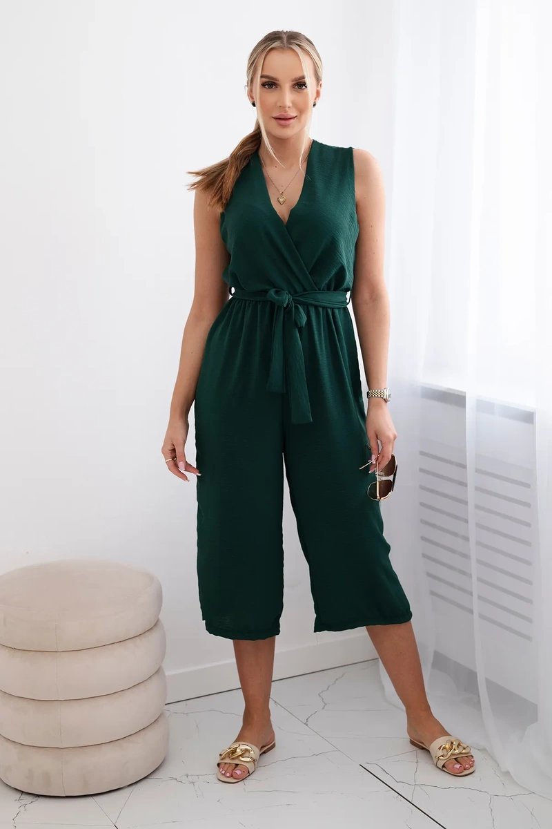 Jumpsuit with ties at the waist with straps in dark green color
