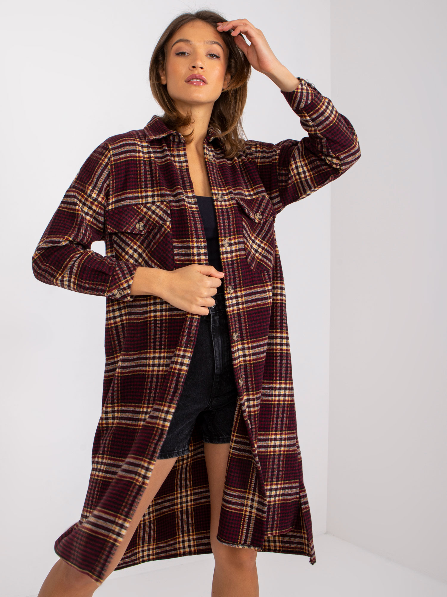 Maroon Yellow Oversized Long Shirt Monika