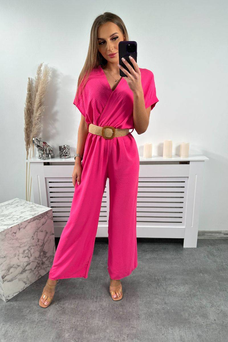 Overall With Decorative Belt At Waist Pink