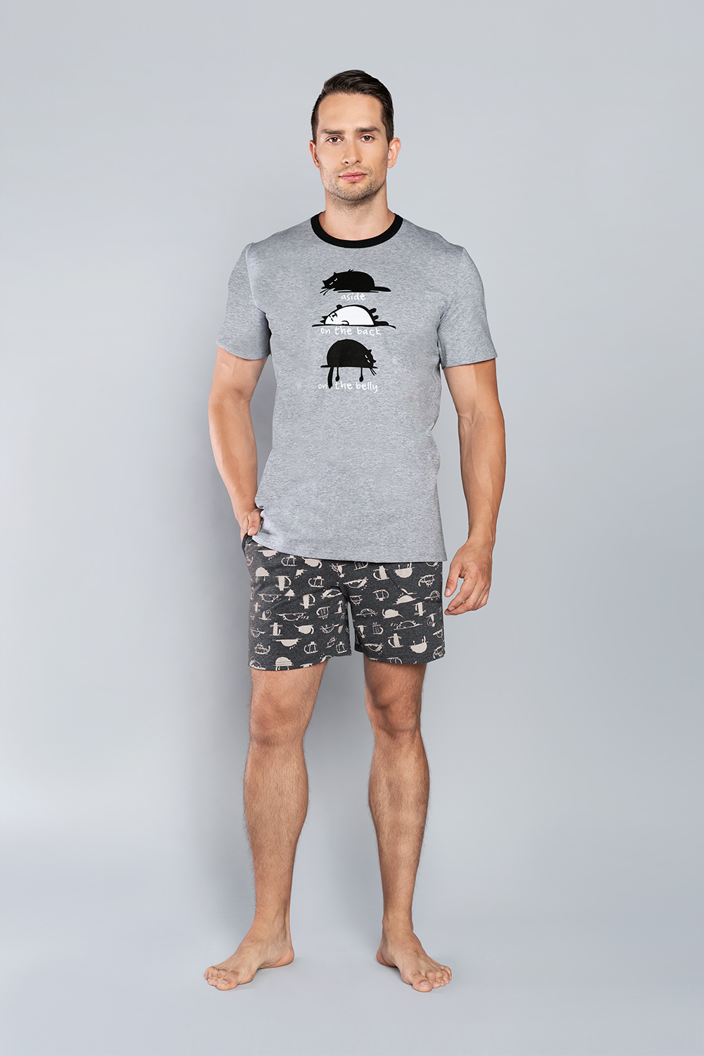 Men's Pajamas Salem, Short Sleeves, Shorts - Melange Print/dark Melange