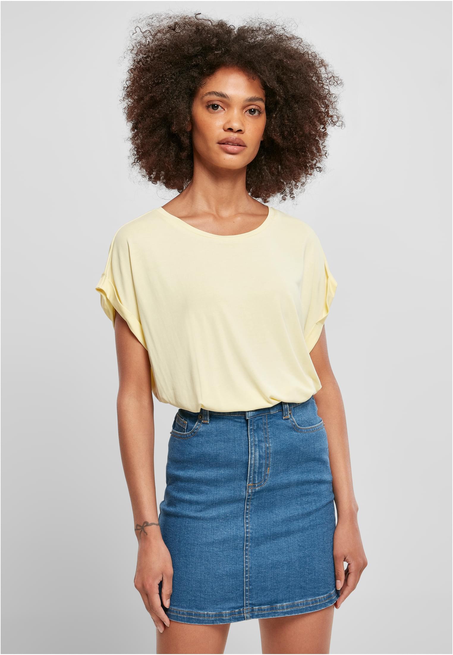 Women's Modal T-Shirt With Extended Shoulder - Soft Yellow