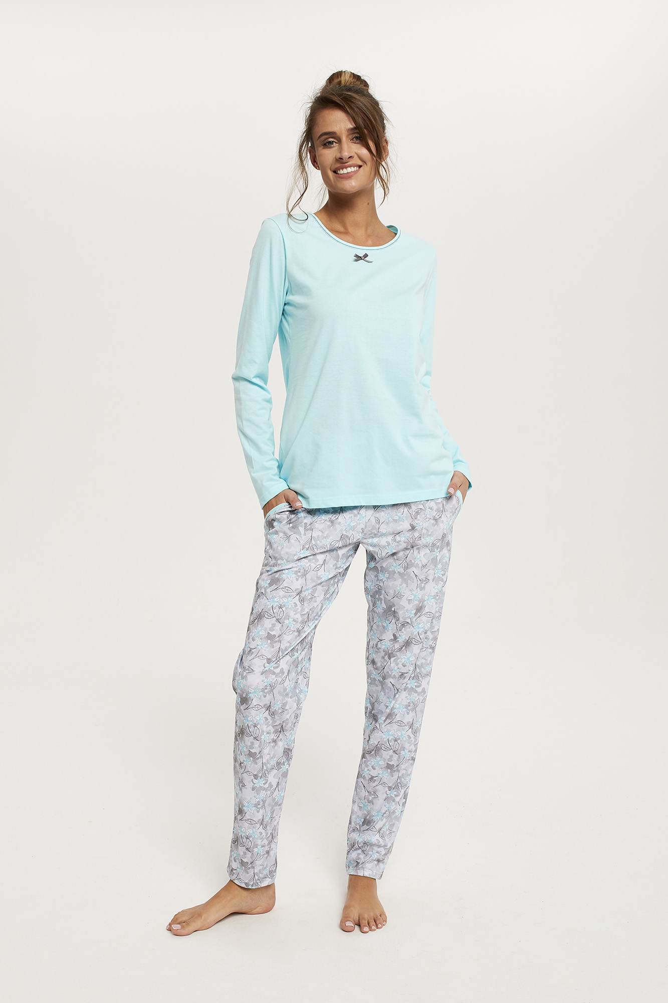 Women's Pyjamas Ganika Long Sleeves, Long Legs - Turquoise/print
