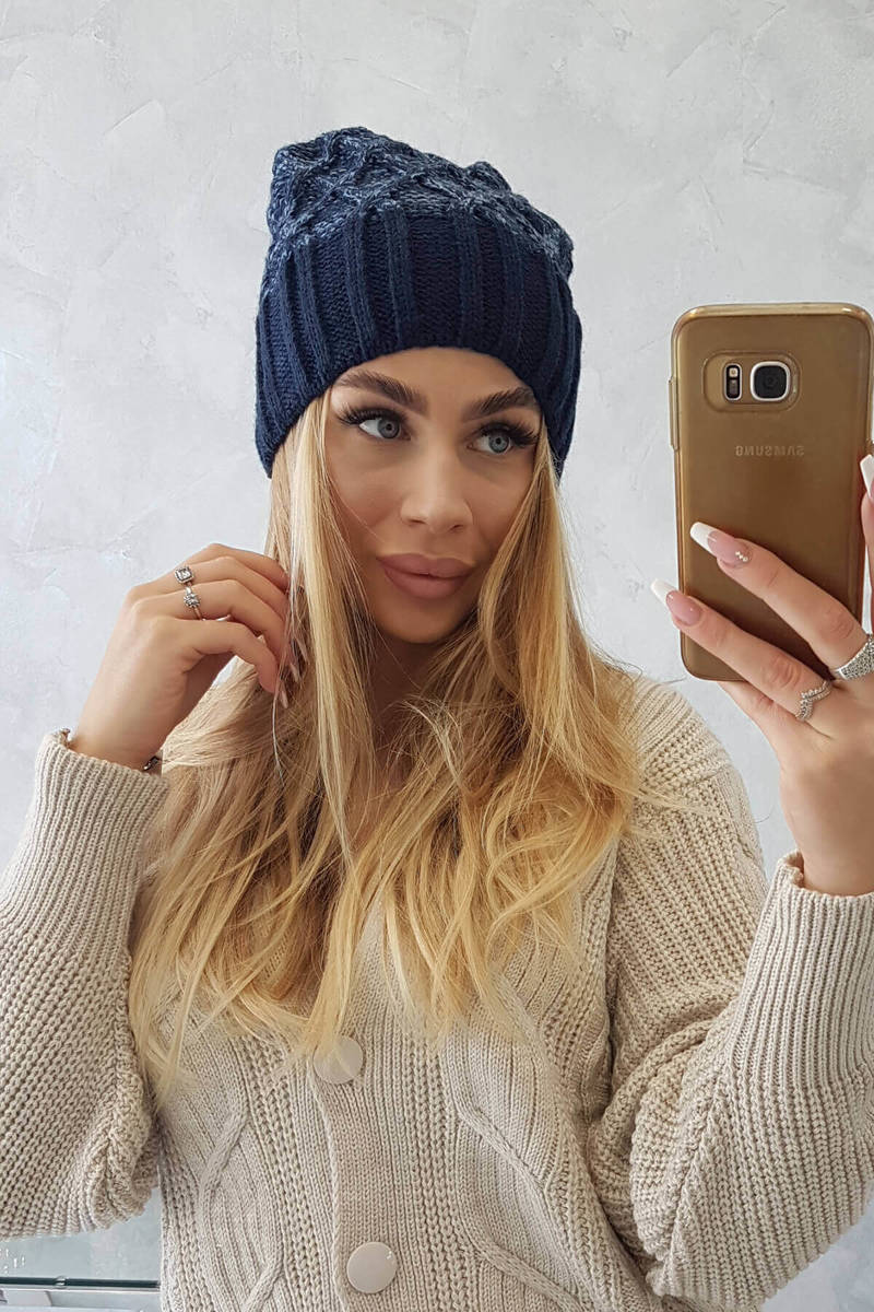 Beanie with fleece Milano K203 navy blue melange+navy blue