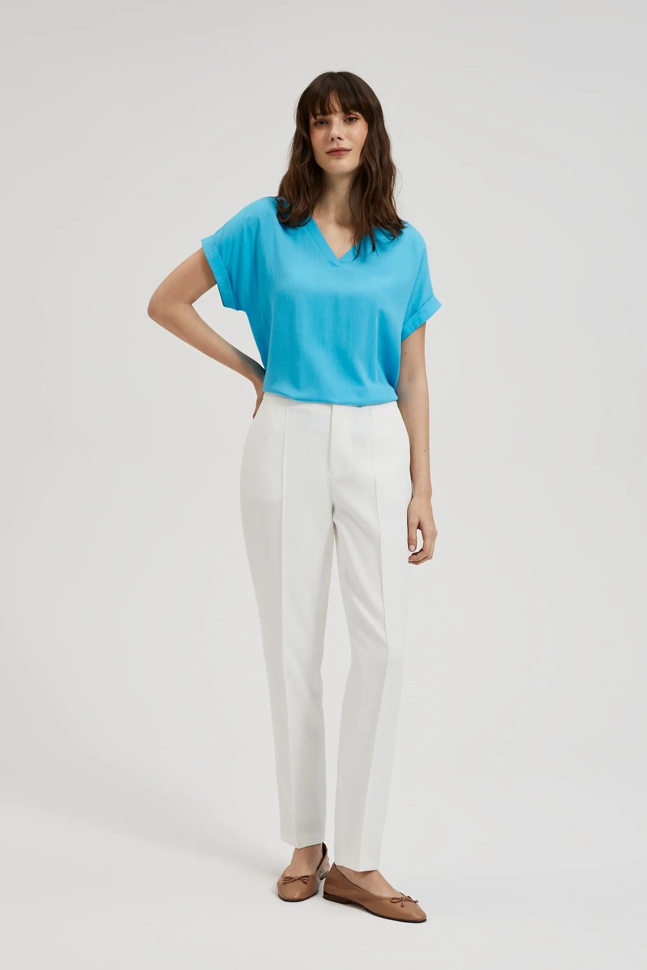 Women's blouse with V-neck MOODO - blue