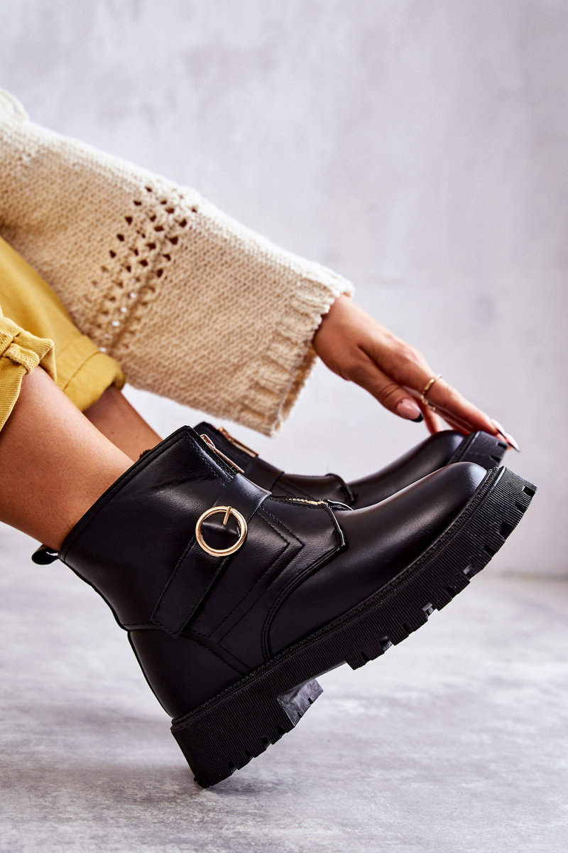 Leather warm boots with zipper black Verina
