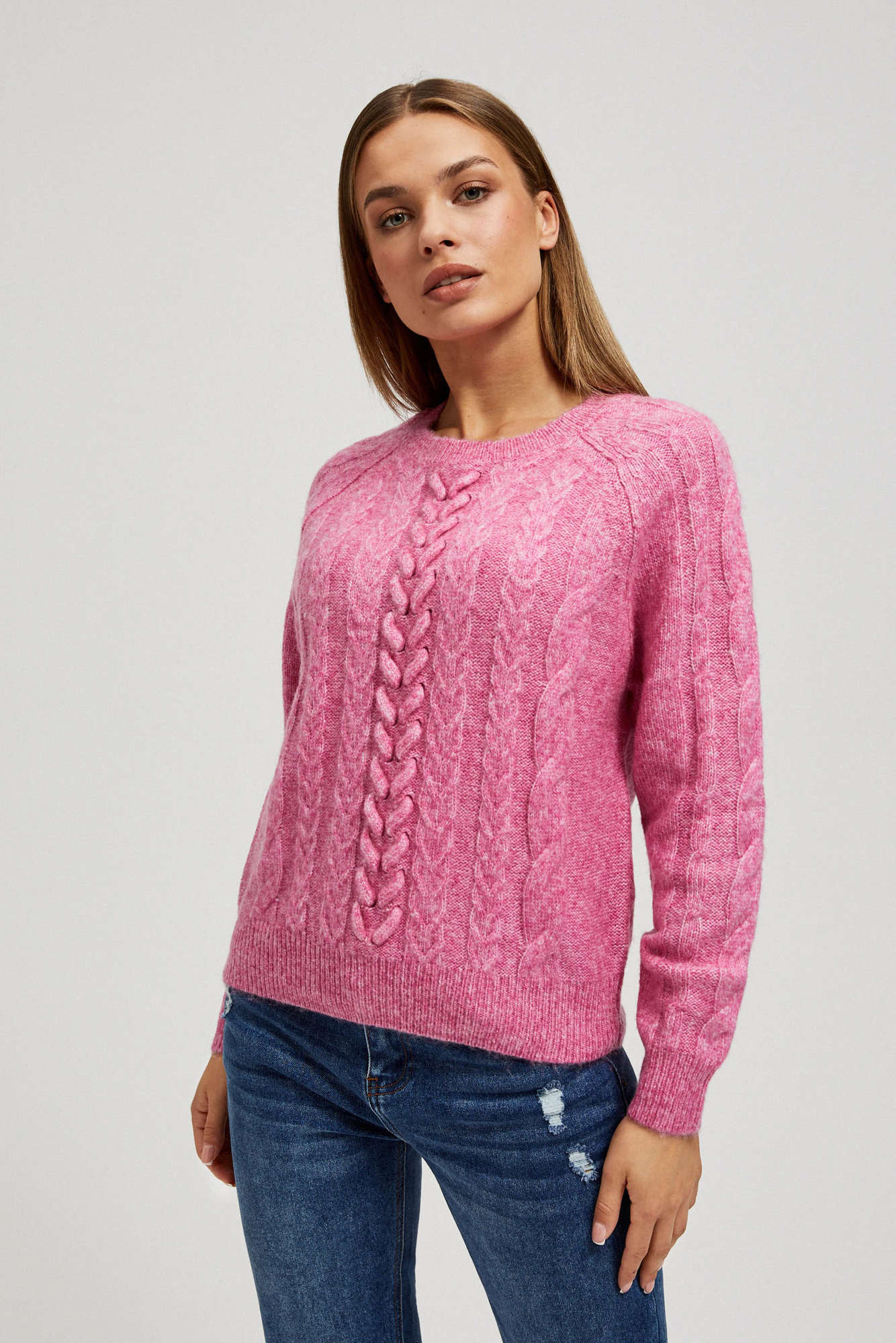 Marisse Fuchsia Sweater With Decorative Weave