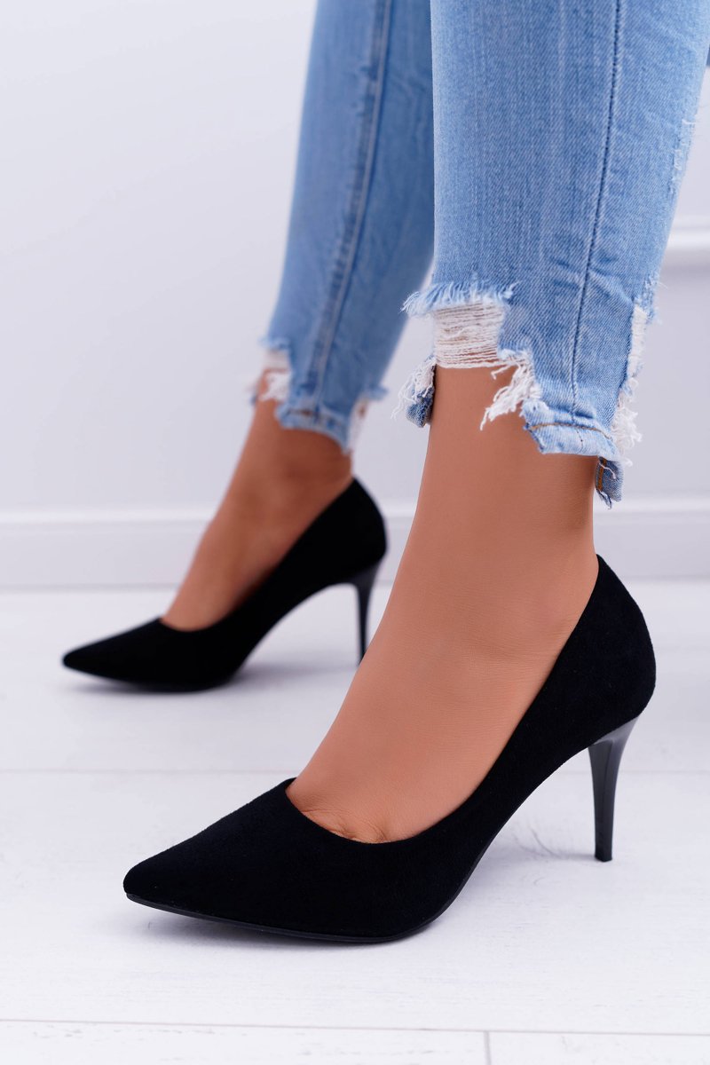 Women's stiletto heels suede black cream