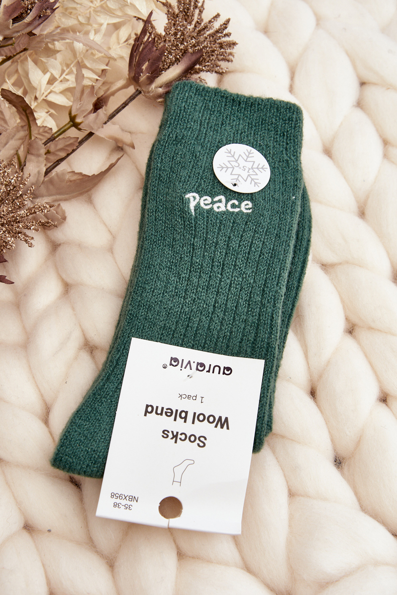 Women's Warm Socks With Green Lettering
