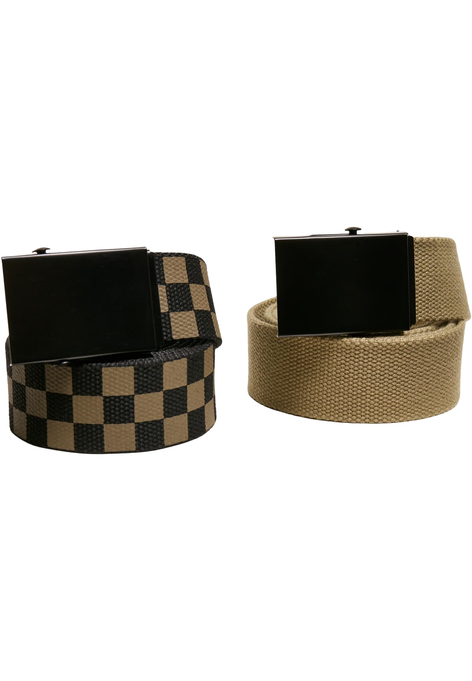 Check And Solid Canvas Belt 2-Pack olive/black