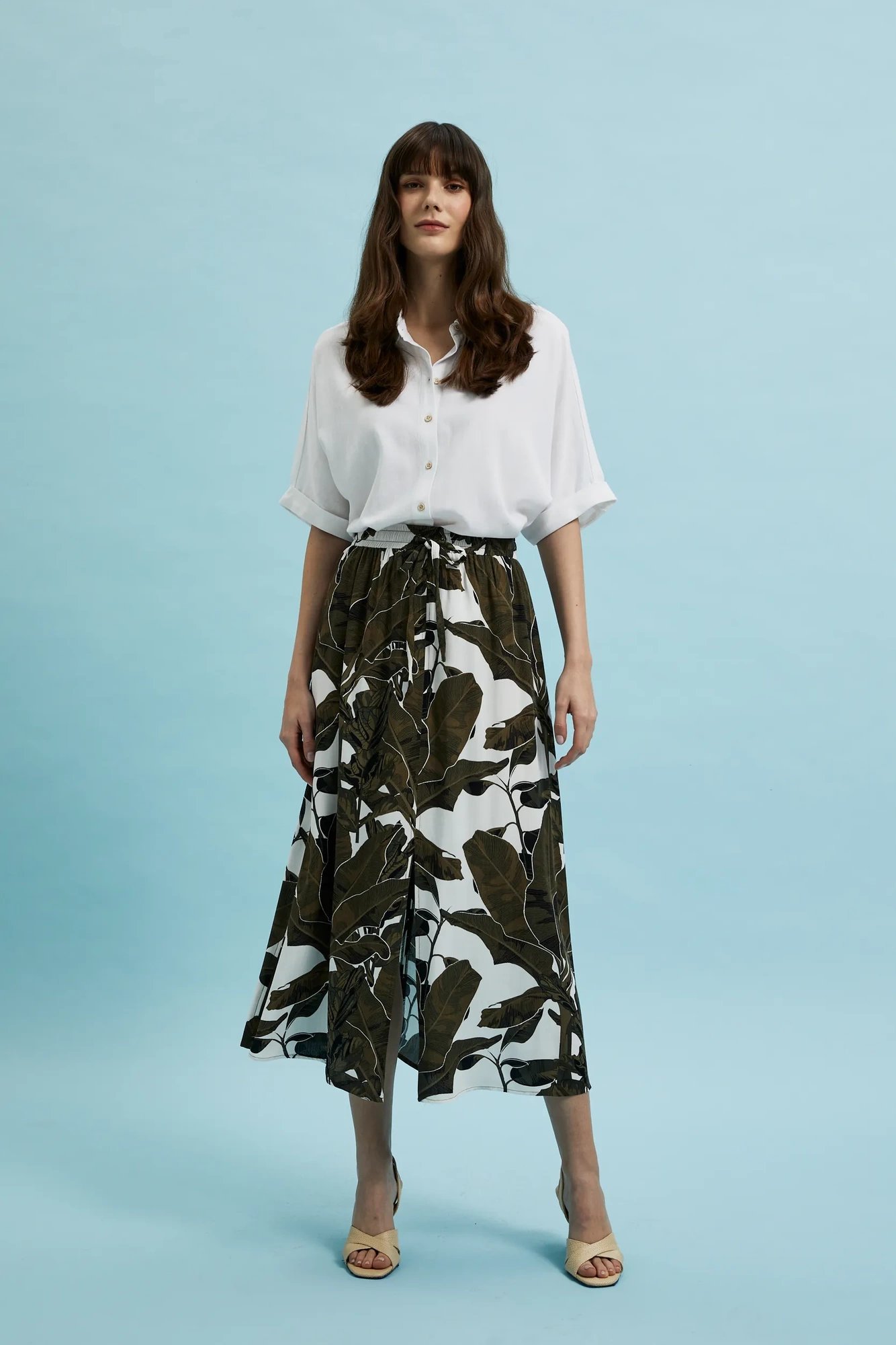 Women's midi skirt MOODO with pattern - khaki/black