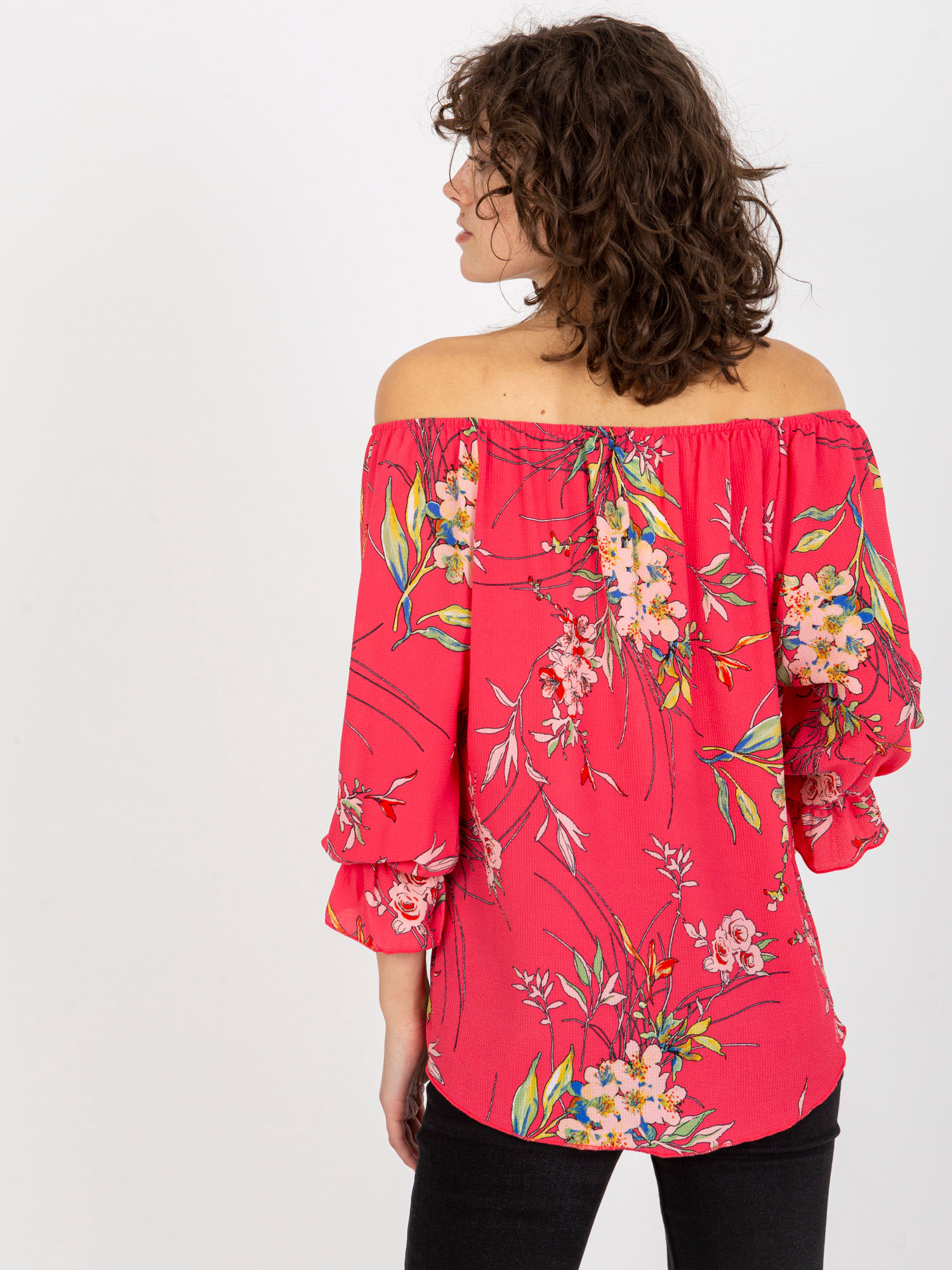 Lady's blouse with flowers - coral