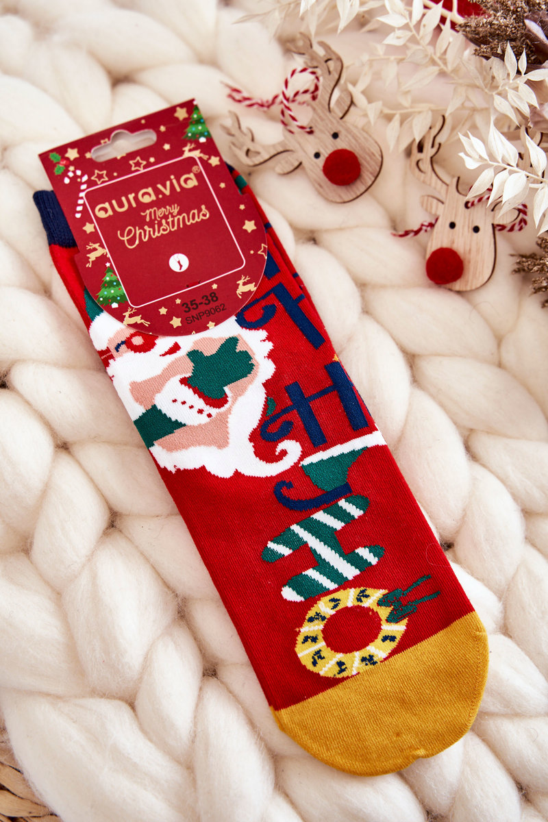Levně Dámské Ponožky S Vánočním Vzorem "Ho Ho Ho" Červene