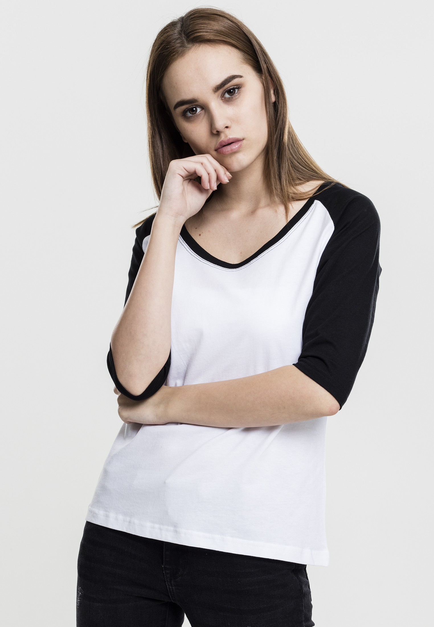 Women's 3/4 contrast raglan t-shirt wht/blk
