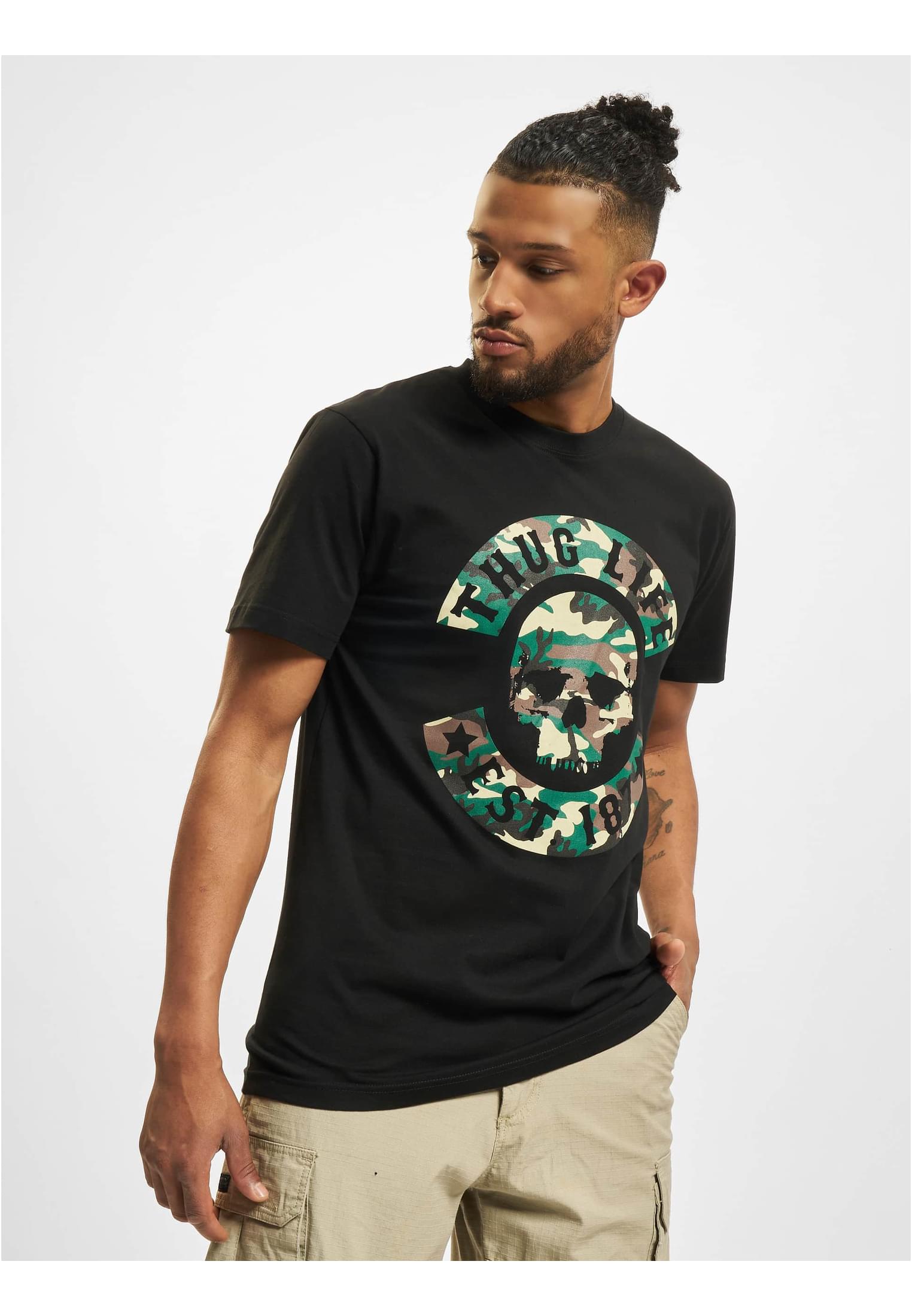 Levně Thug Life B.Černé tričko Skull Camo