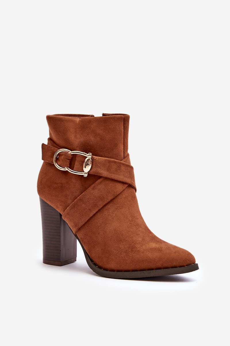 High-heeled suede ankle boots with Camel Eftane buckle