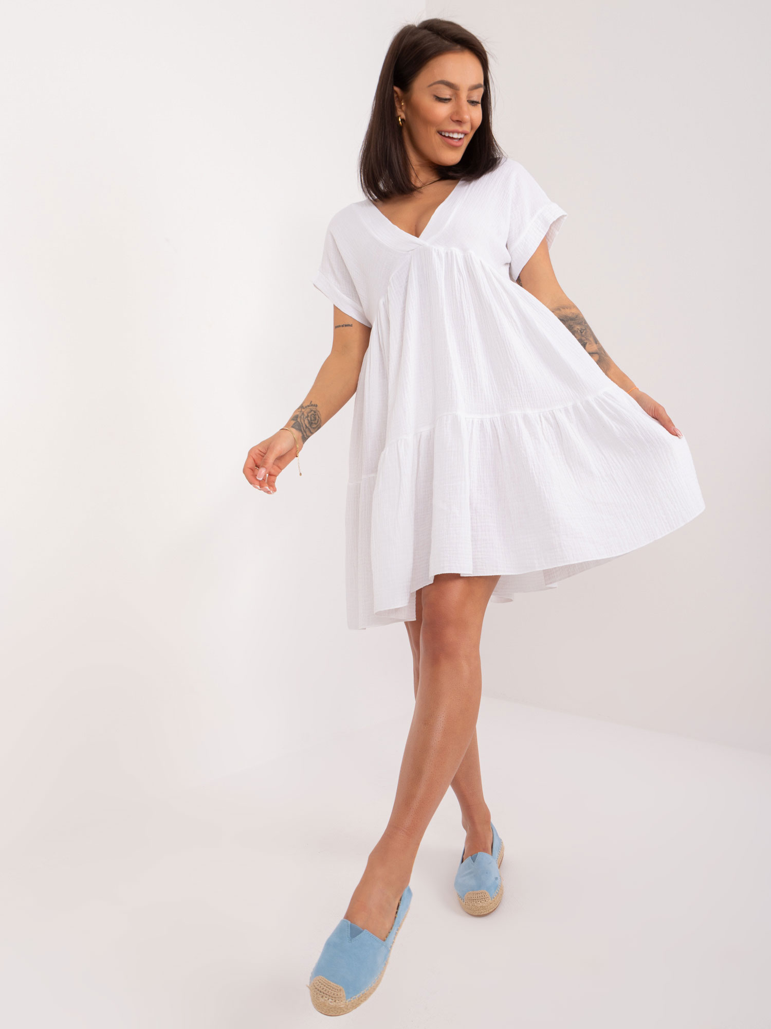White casual dress with ruffles