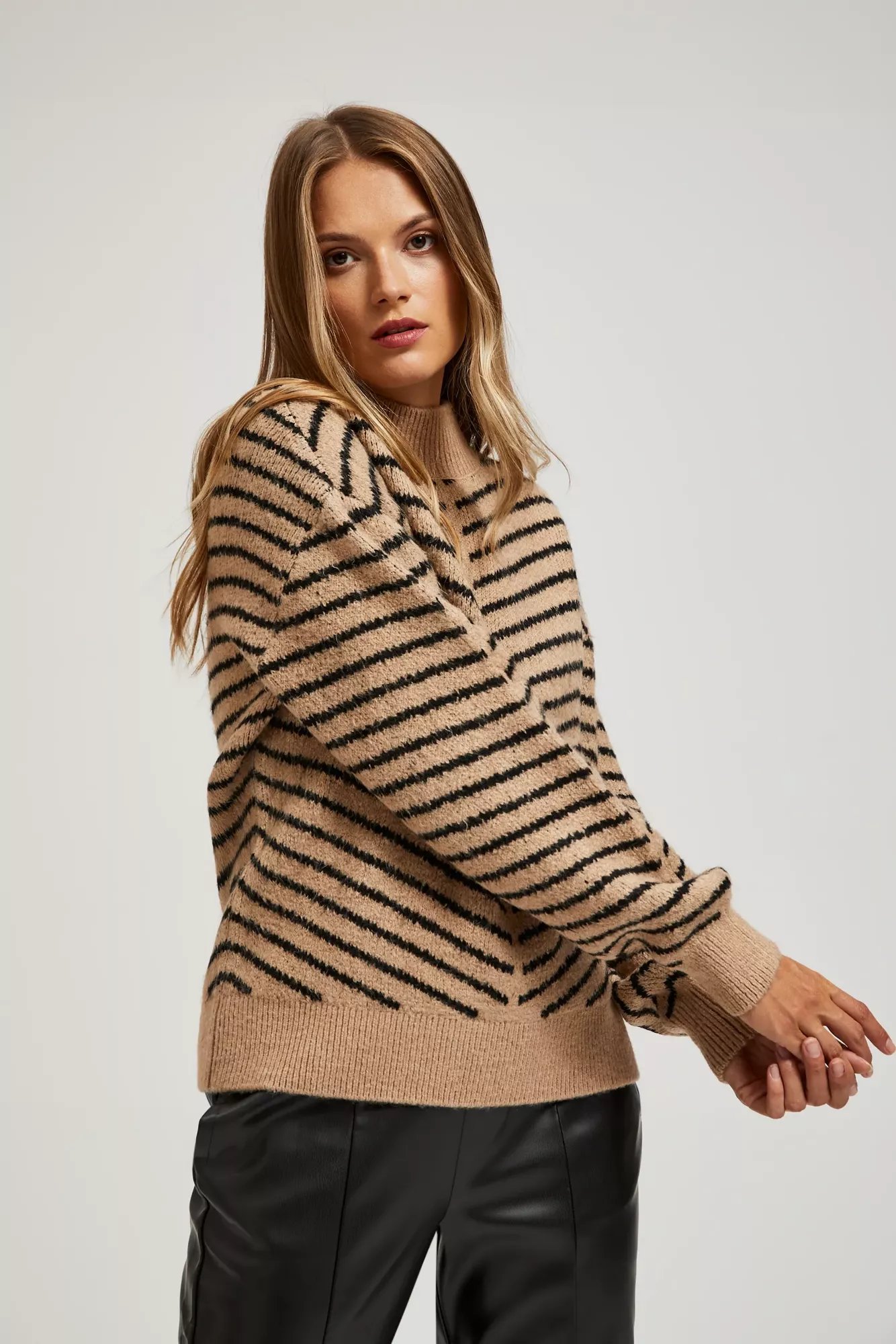 Marisse Beige And Black Striped Sweater