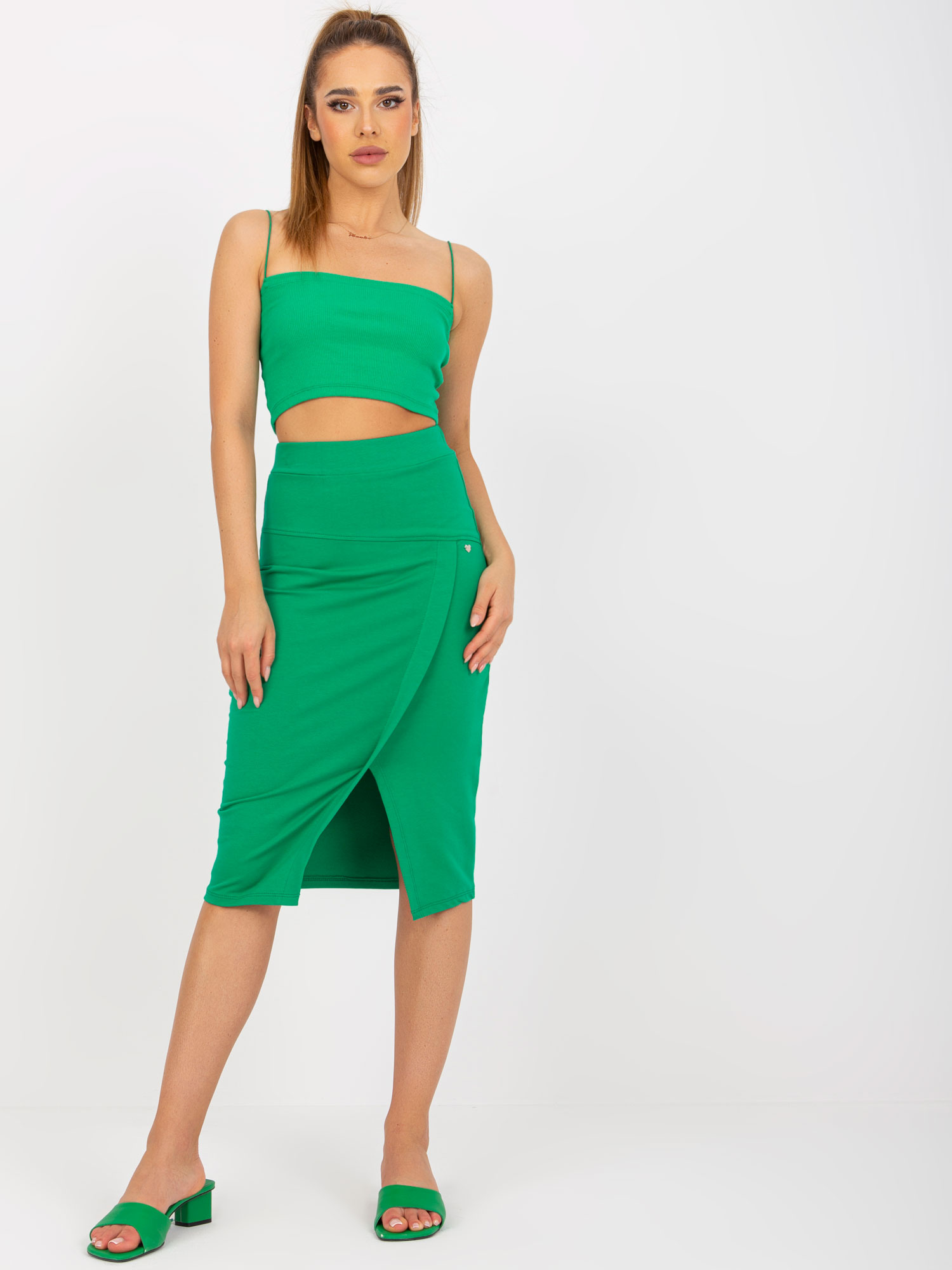 Basic green pencil skirt with slit