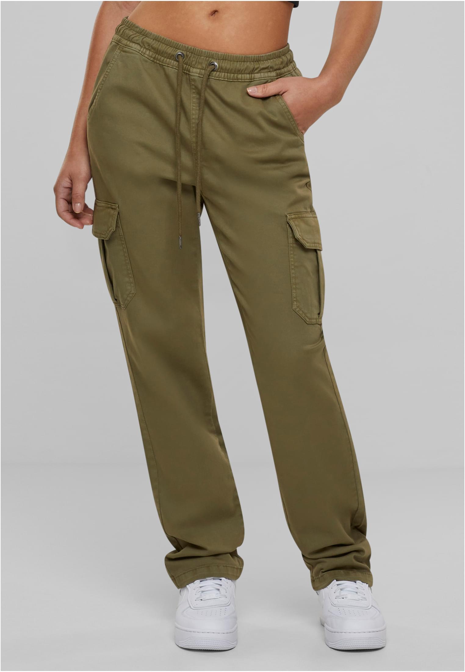 Women's high-waisted twill trousers Cargo Tiniolive