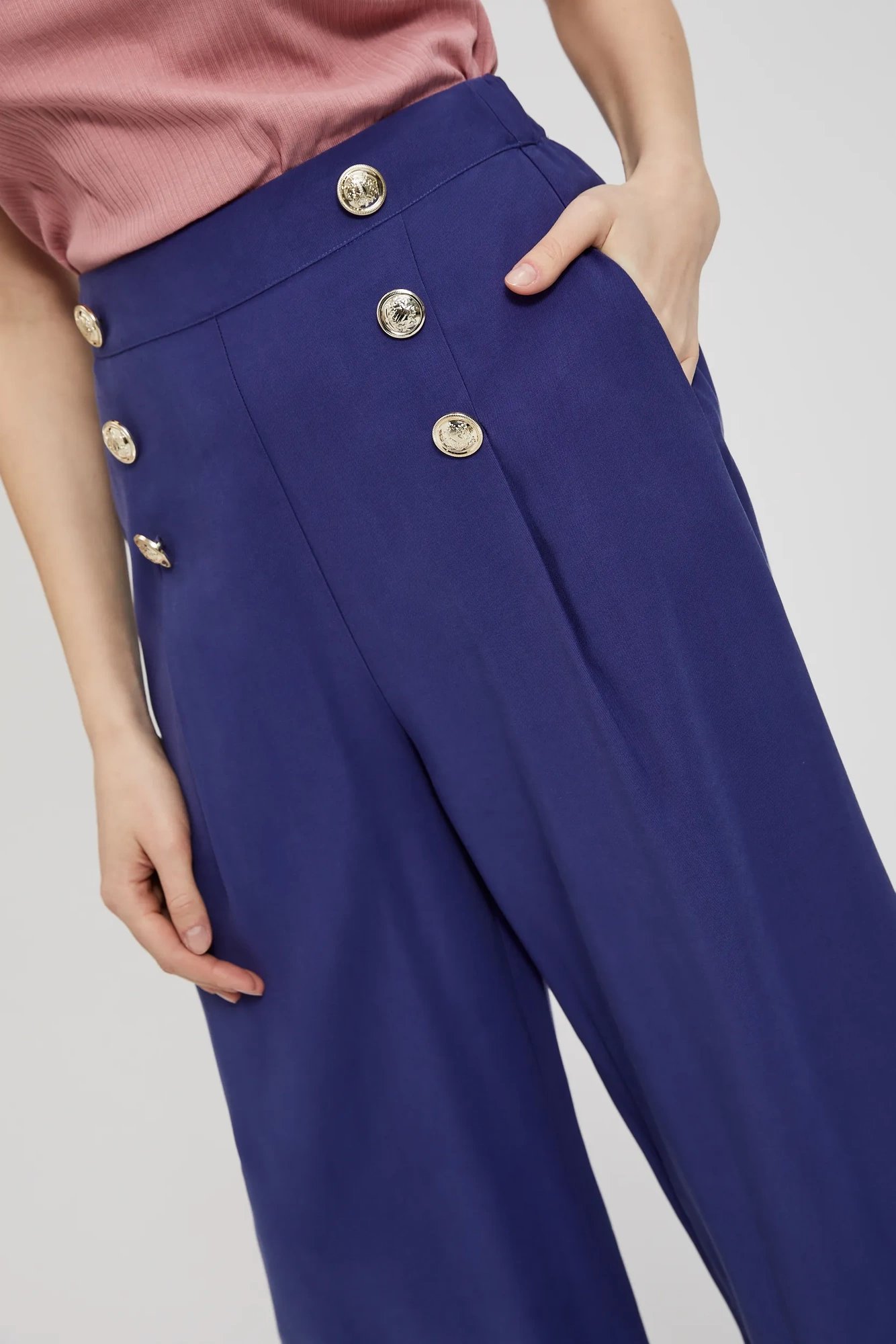 Women's trousers MOODO with decorative buttons - dark blue