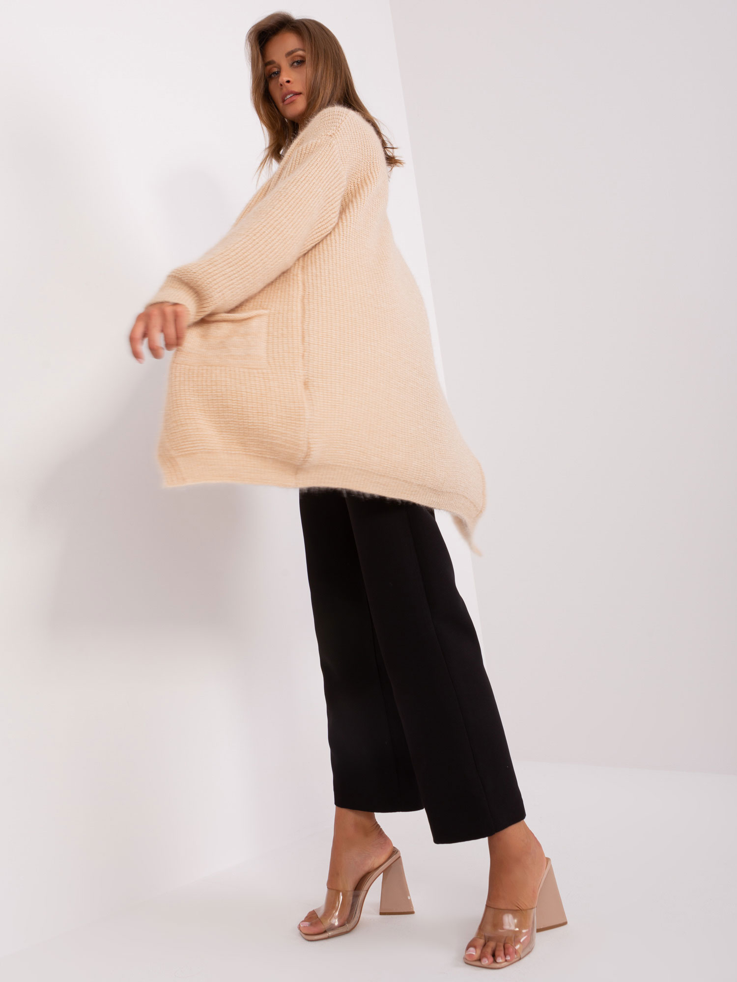 Beige Knitted Oversize Cardigan