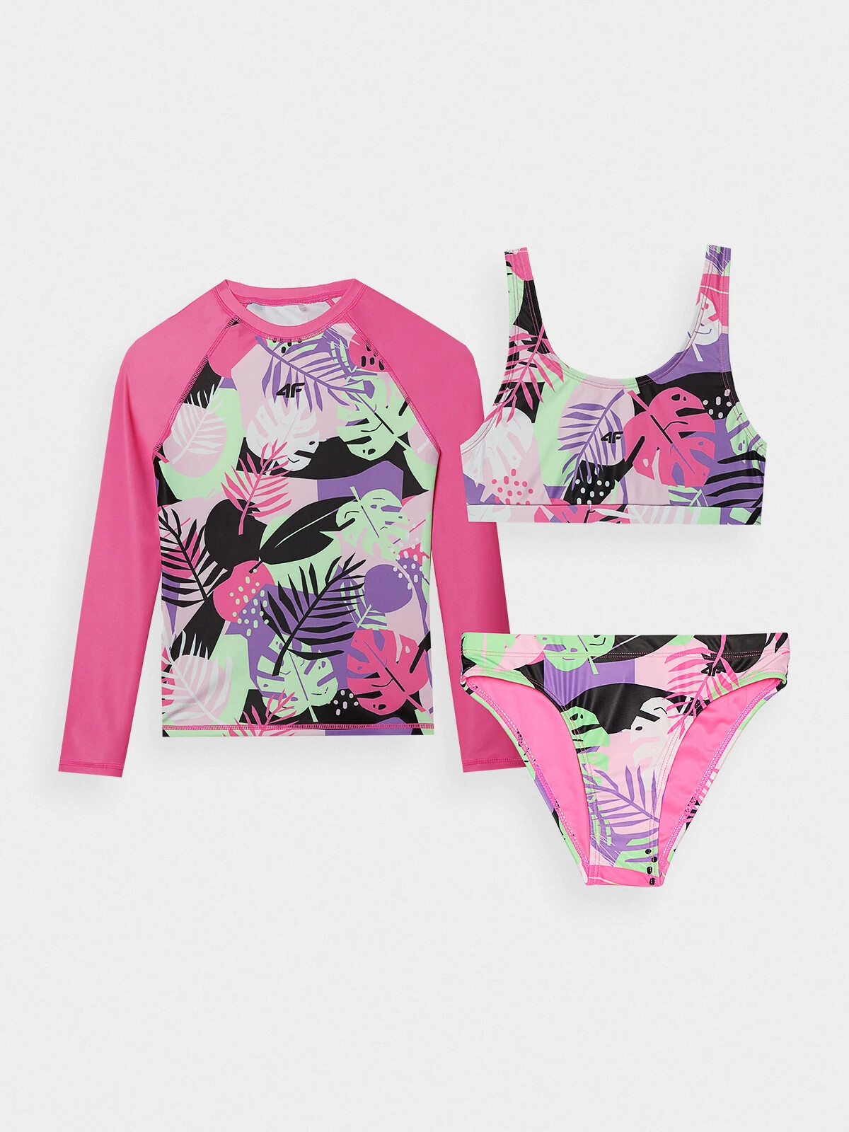 Girls' three-piece swimsuit 4F - multicolored
