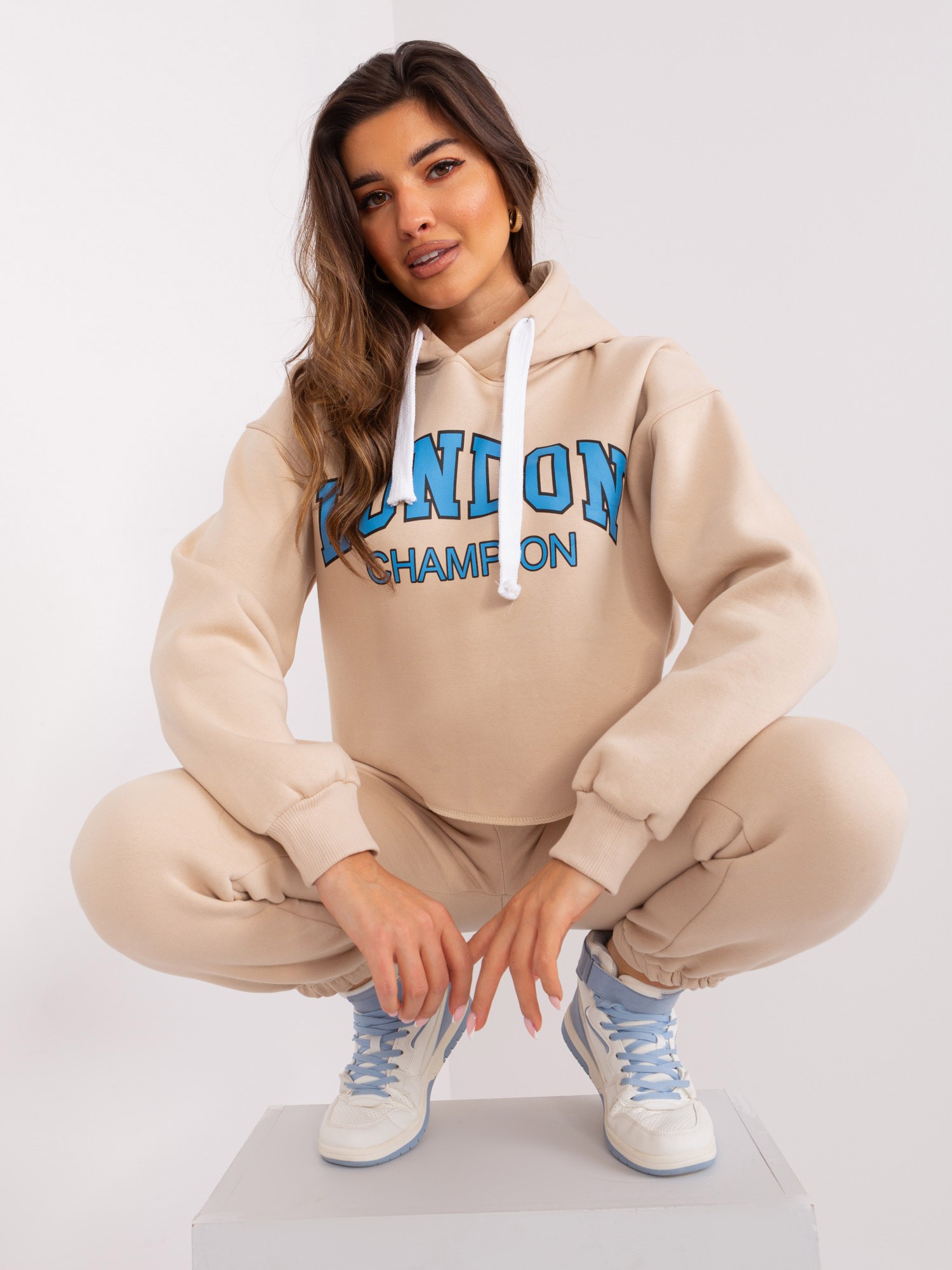 Beige And Blue Insulated Tracksuit With Sweatshirt