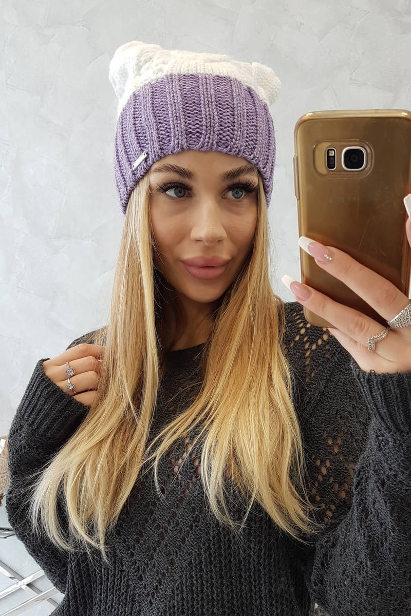 Beanie with fleece Paris K212 white+purple