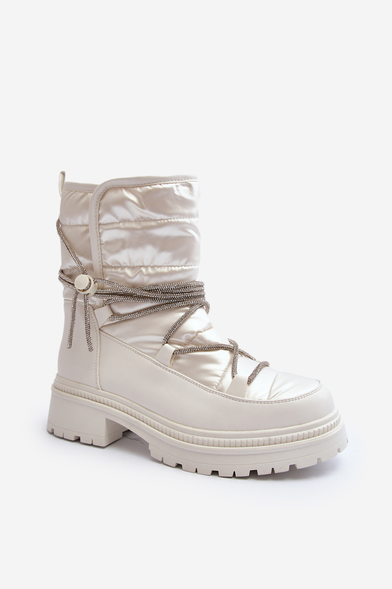 Women's snow boots with decorative lacing, white Rilana