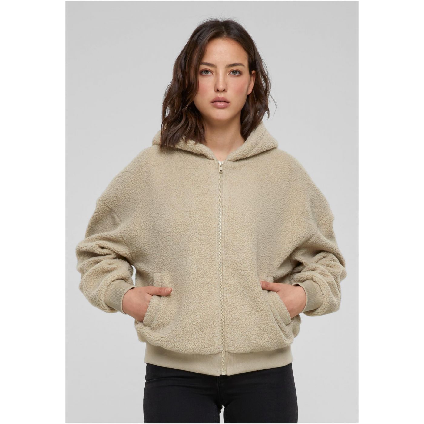 Dámský Mokrý Písek S Kapucí Sherpa Zip Oversized