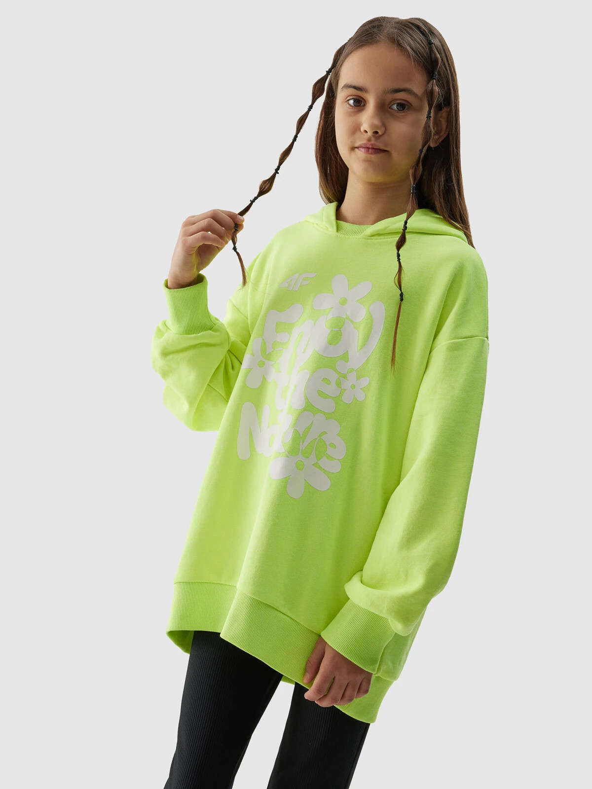 Girls&#039; sweatshirt without fastening and with hood 4F - yellow