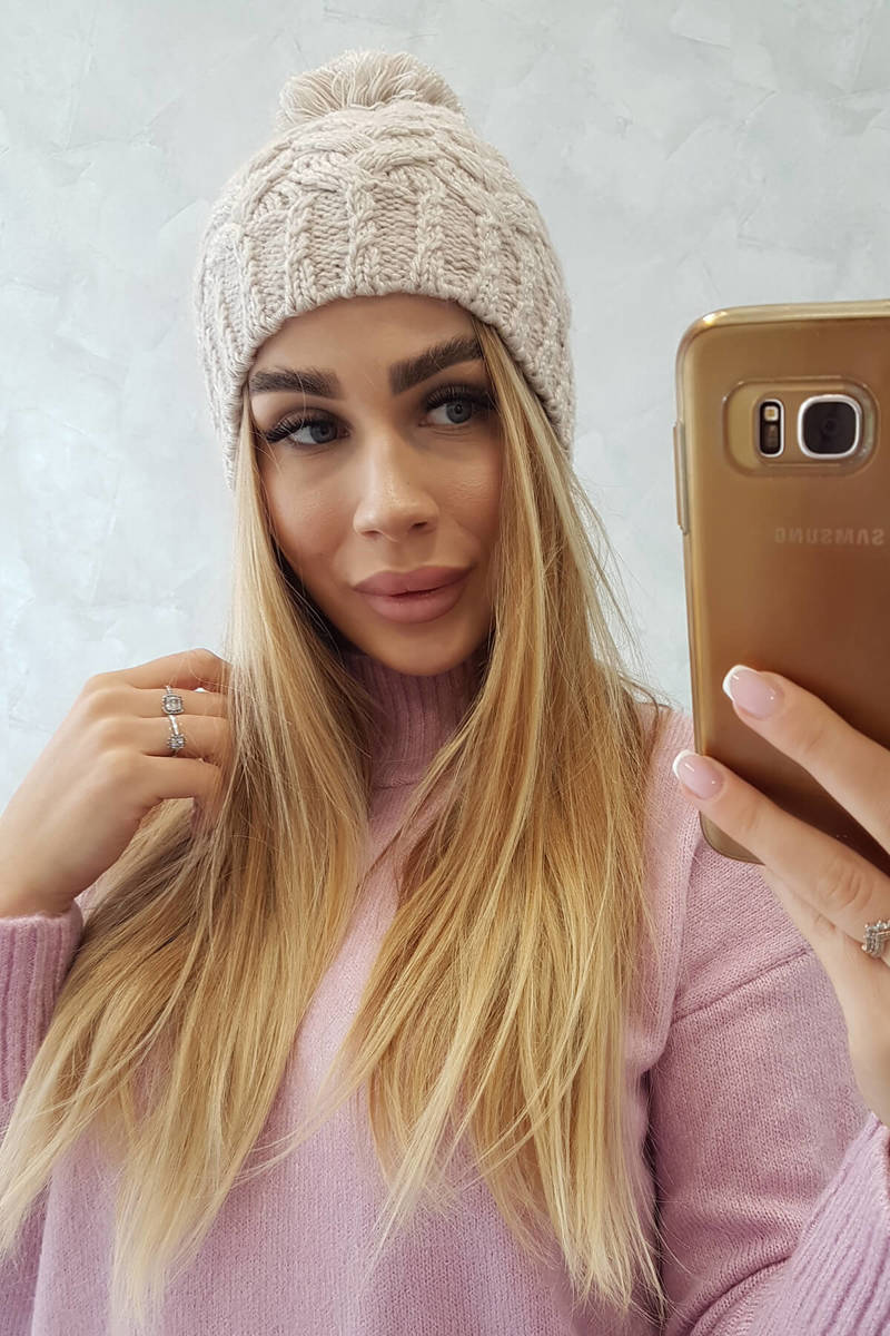 Beanie with fleece Waleria K307 light beige