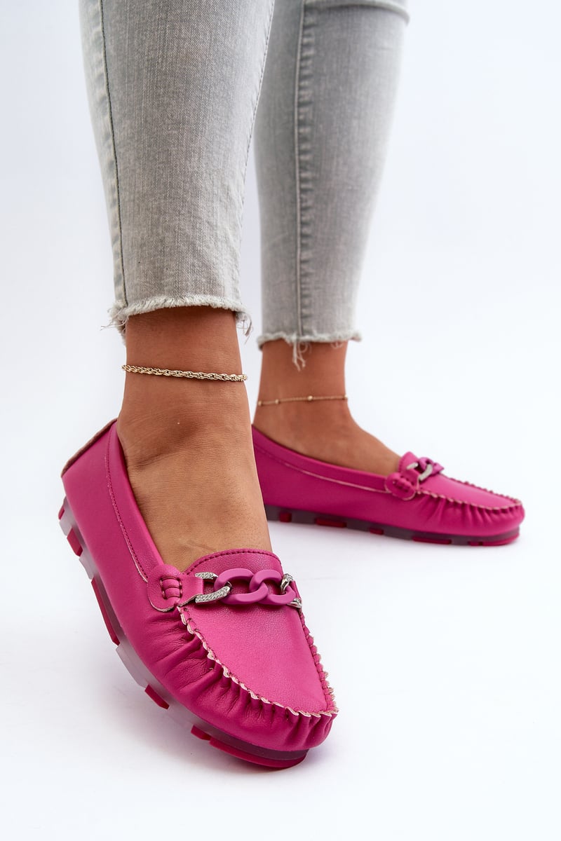 Women's leather loafers with decoration Fuchsia S.Barski