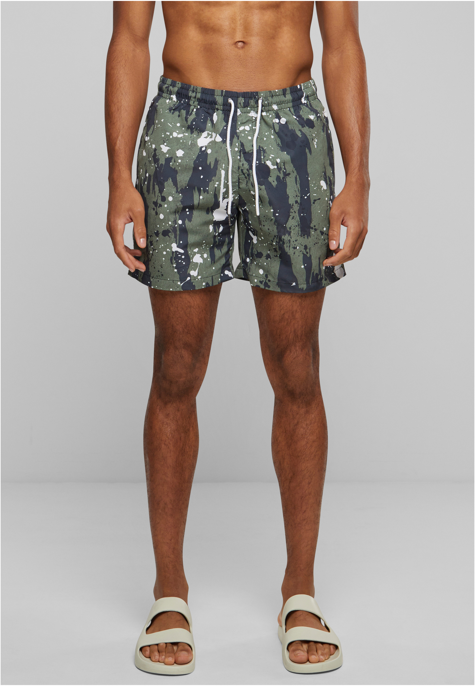 Patterned Swimsuit Shorts White Polka Dot Camo Aop