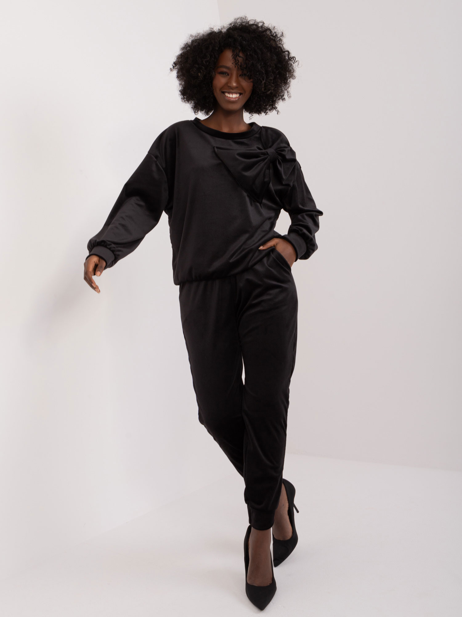 Black Casual Women's Velvet Set