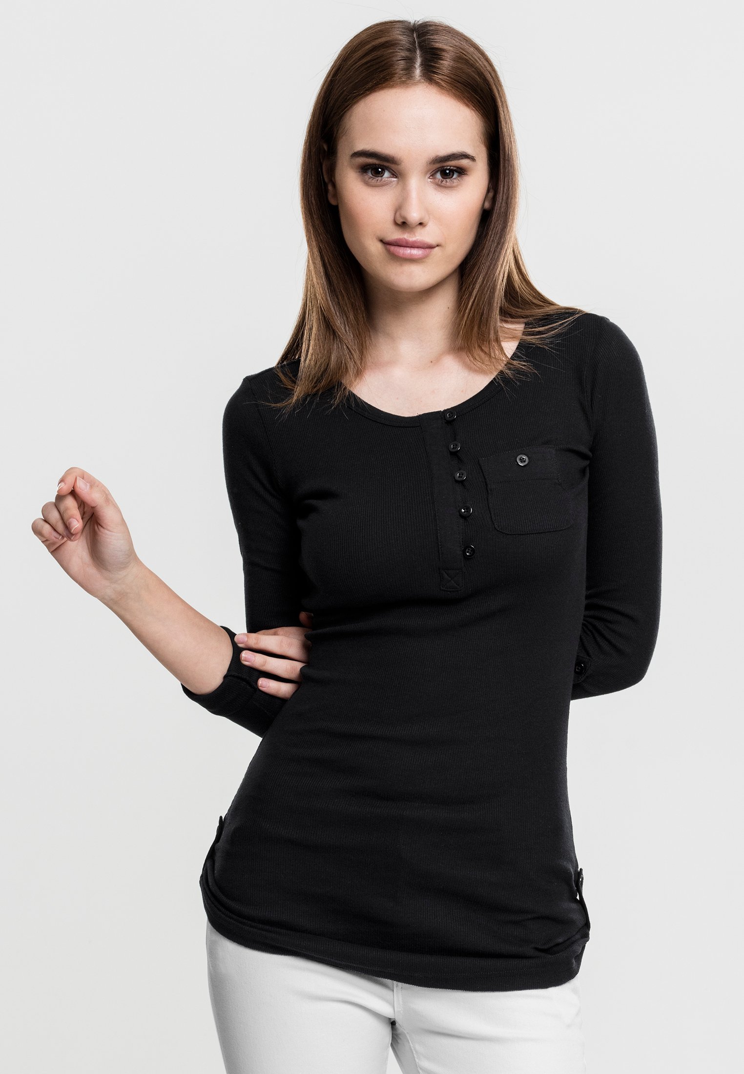 Women's T-shirt With Long Ribs And Pockets Black