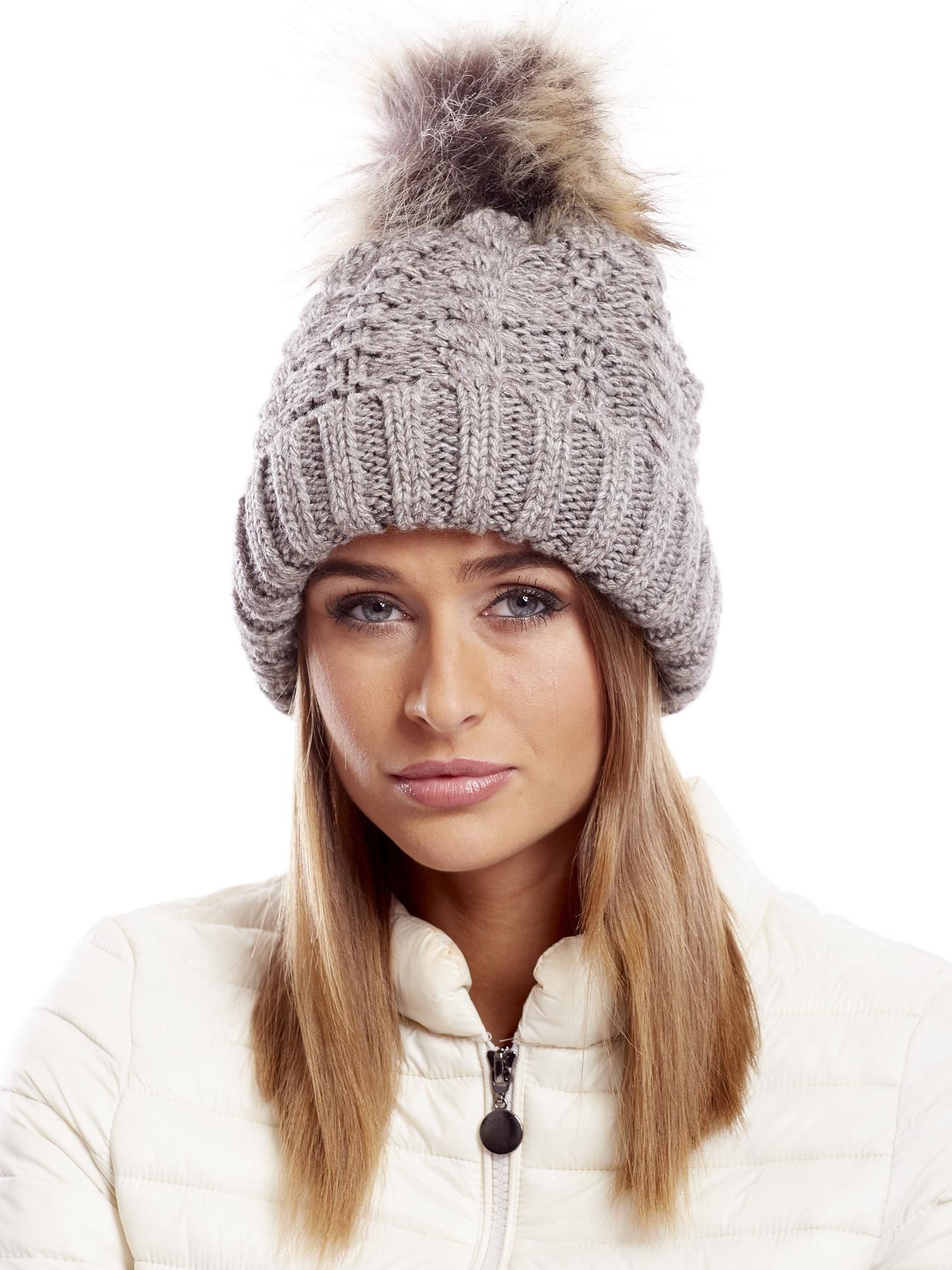 Brown Cap With Fur Pompom