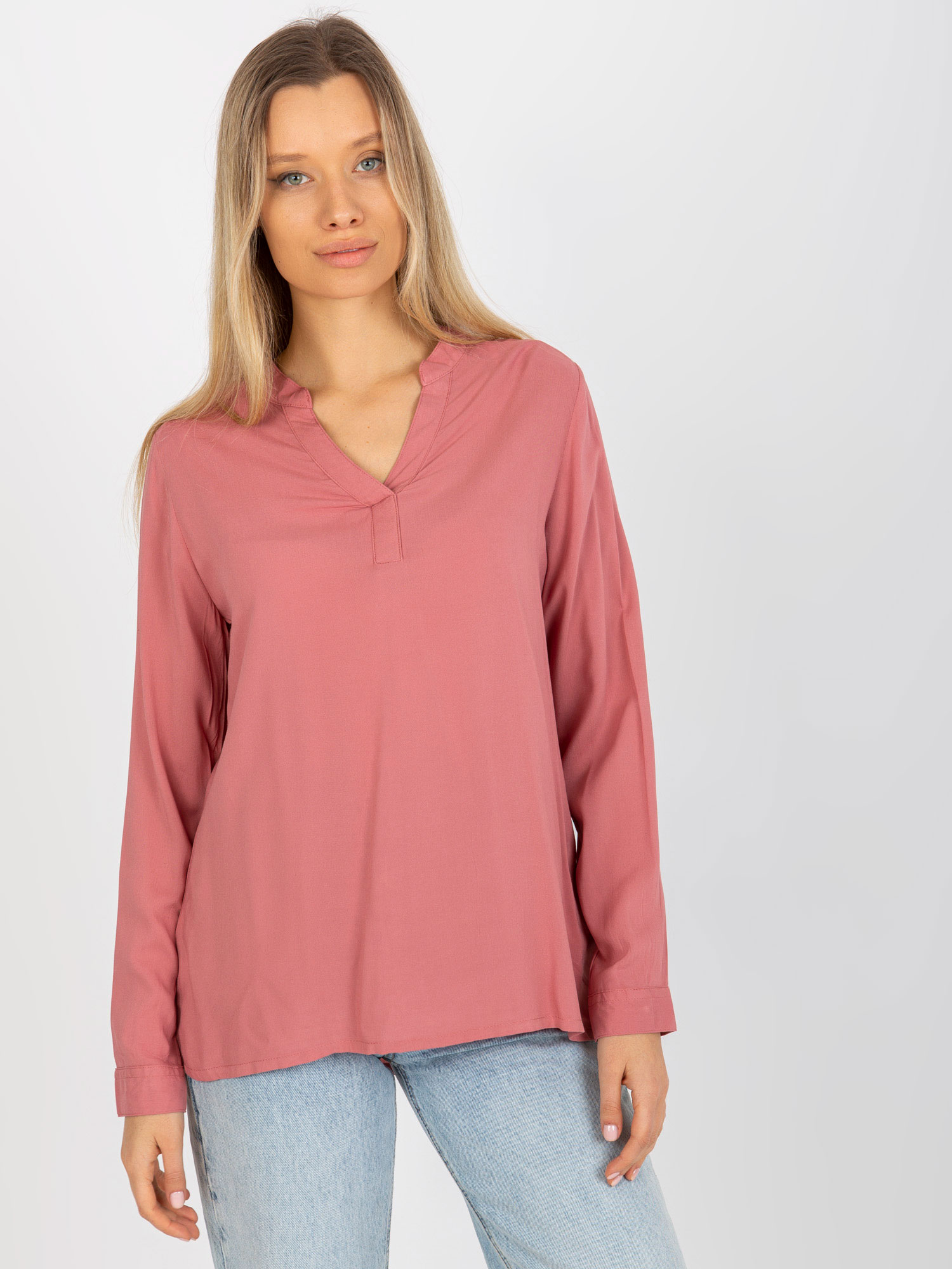 Dusty pink plain blouse with SUBLEVEL neckline