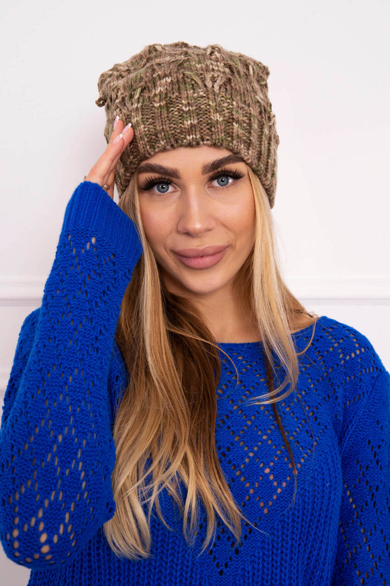 Beanie with fleece Roksana K209 cappuccino + light khaki