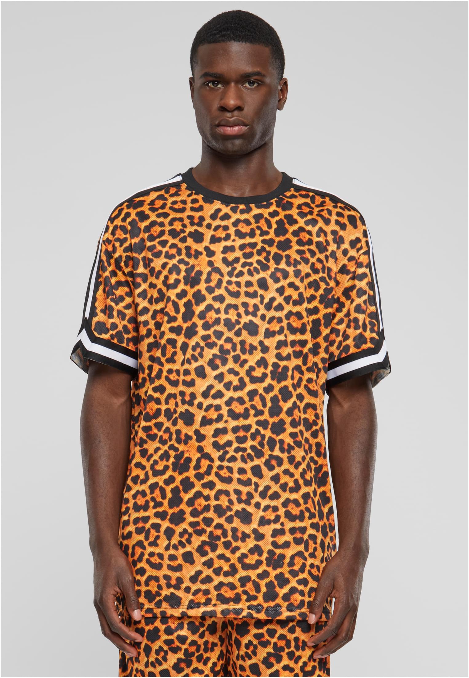 Levně Pánské tričko Oversized Mesh AOP - leopard