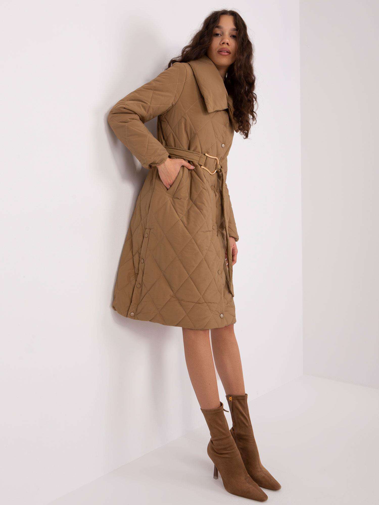Camel quilted winter jacket without hood