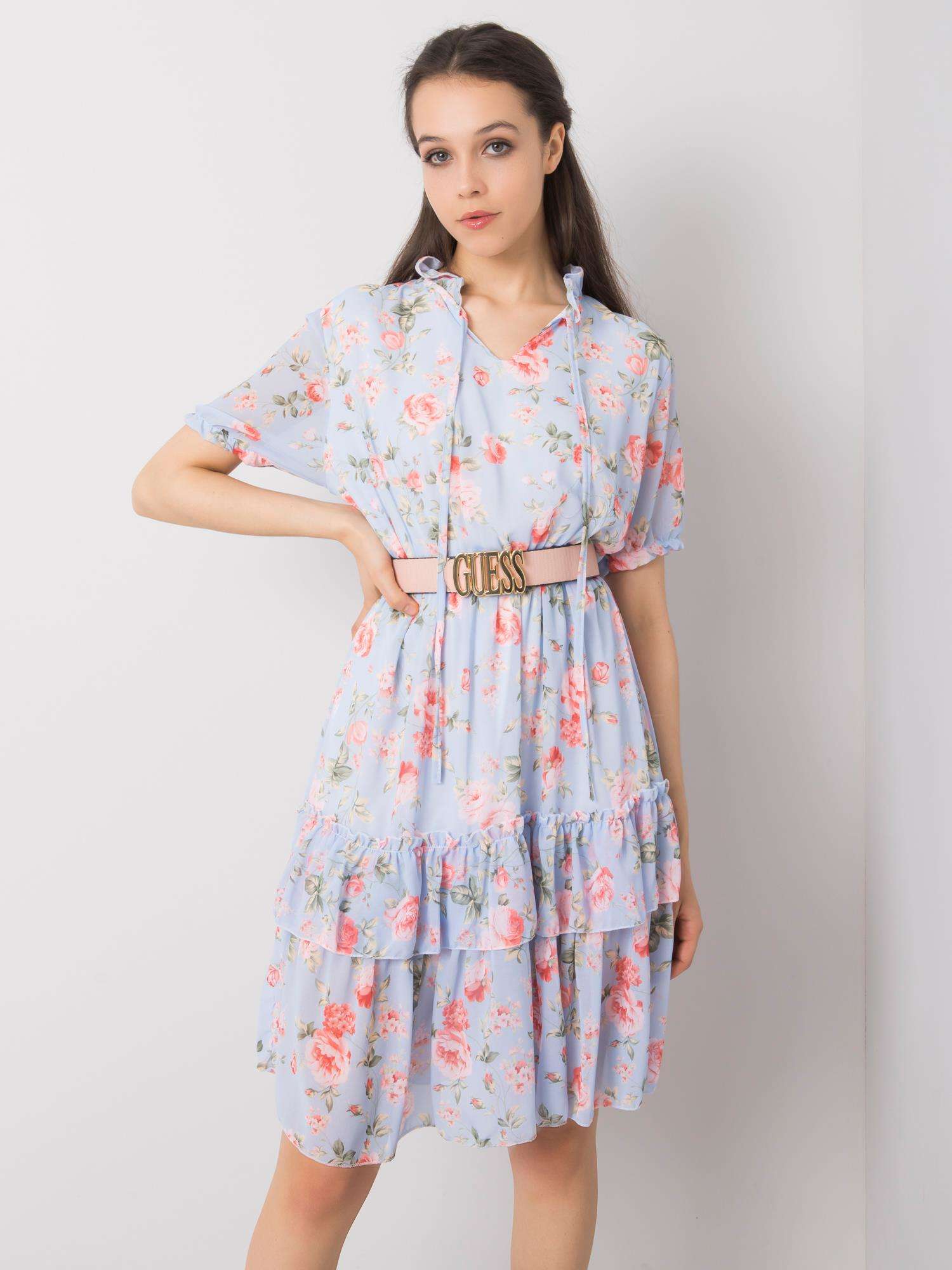 Blue patterned dress with frills