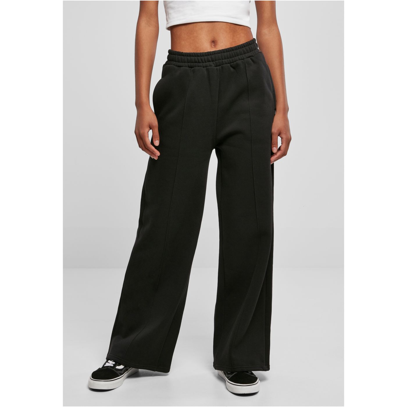 Dámské Kalhoty Straight Pin Tuck Sweat Pants černé