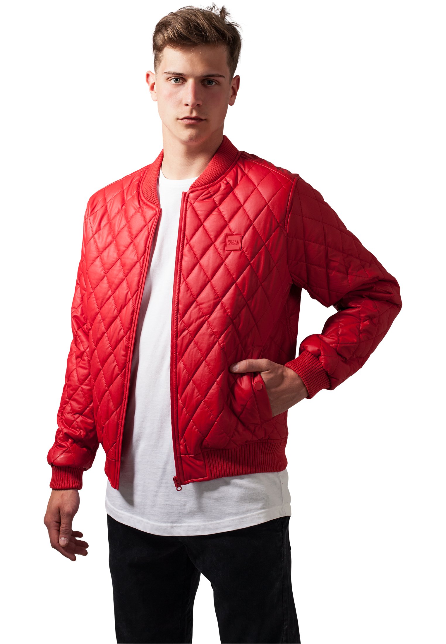 Levně Diamond Quilt Synthetic Leather Jacket fire red