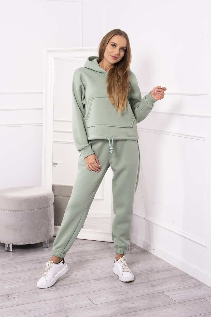 Insulated set with sweatshirt with tying at the bottom dark mint