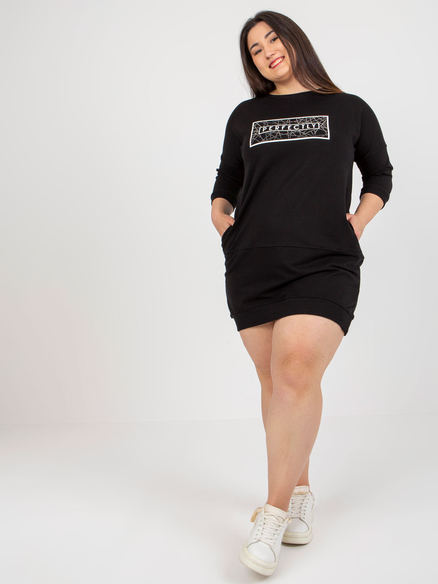 Black Plus Size Sweatshirt Dress With Pockets