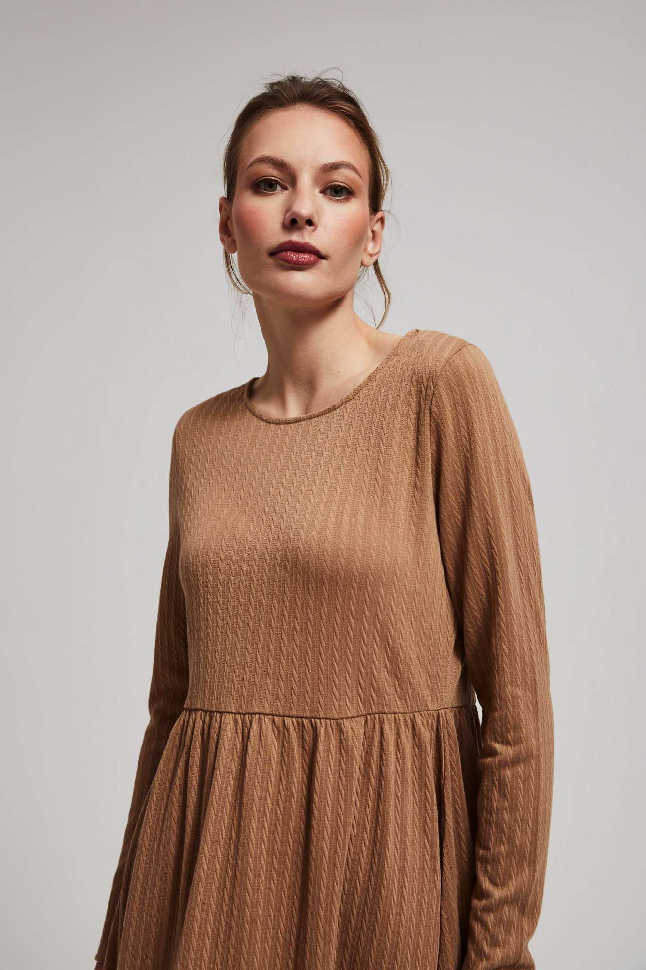Marisse Dark Beige Dress With Long Sleeves And A Flared Bottom