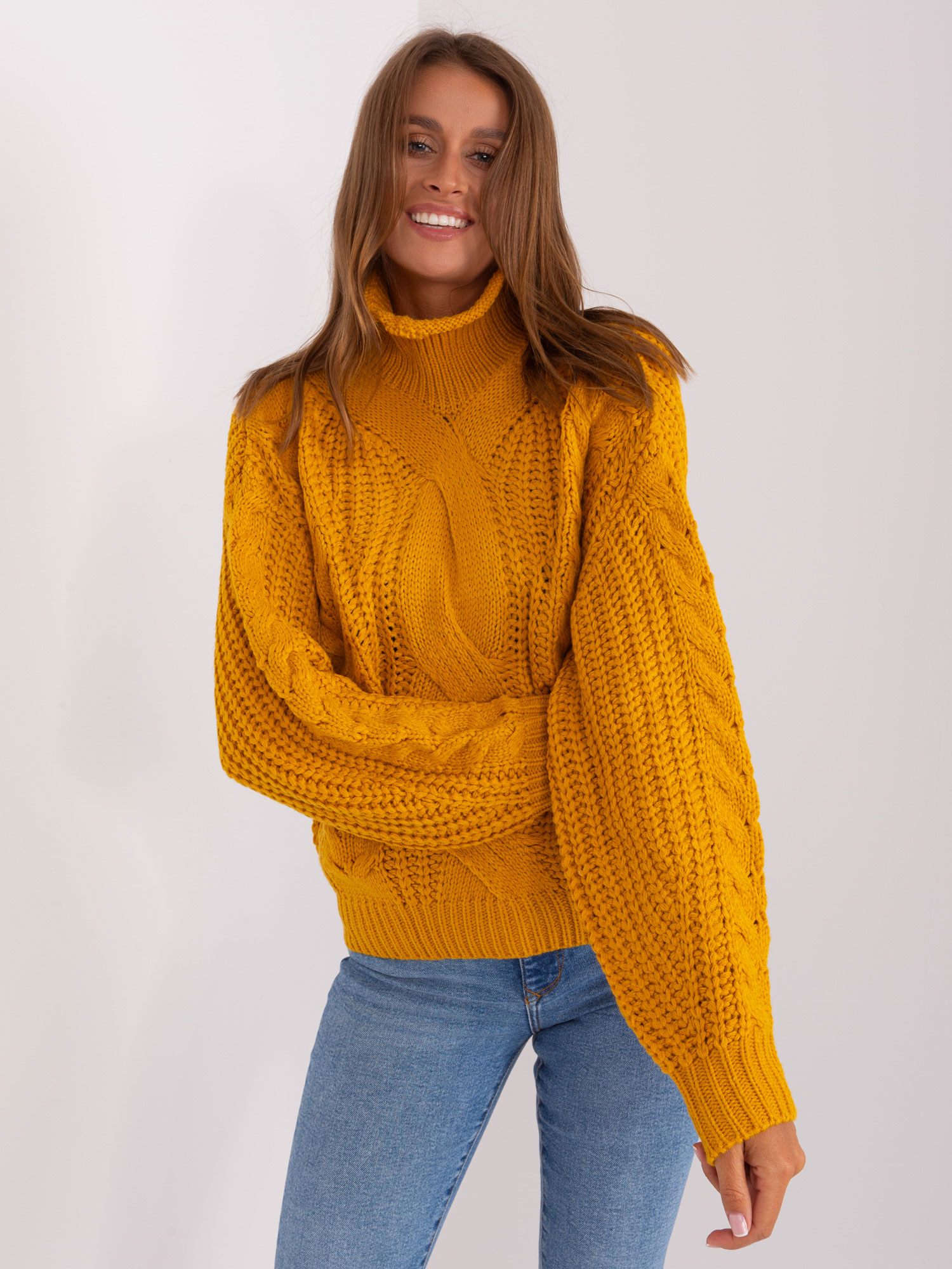 Dark Yellow Women's Oversize Sweater With Turtleneck